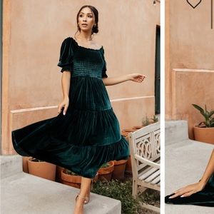 Baltic born vivaldi smocked velvet midi dress